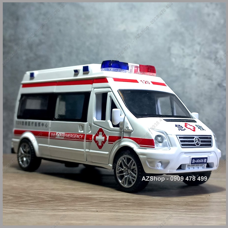 Mô Hình Kim Loại Xe Cấp Cứu Hong Kong Kiểu Sprinter Loại Trung Tỉ Lệ 1:32 - Có Cửa Giữa - 9905.1