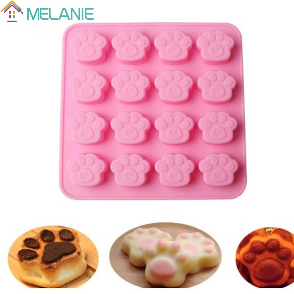 Khuôn Silicone Làm Bánh 16 Ô Hình Dấu Chân Mèo