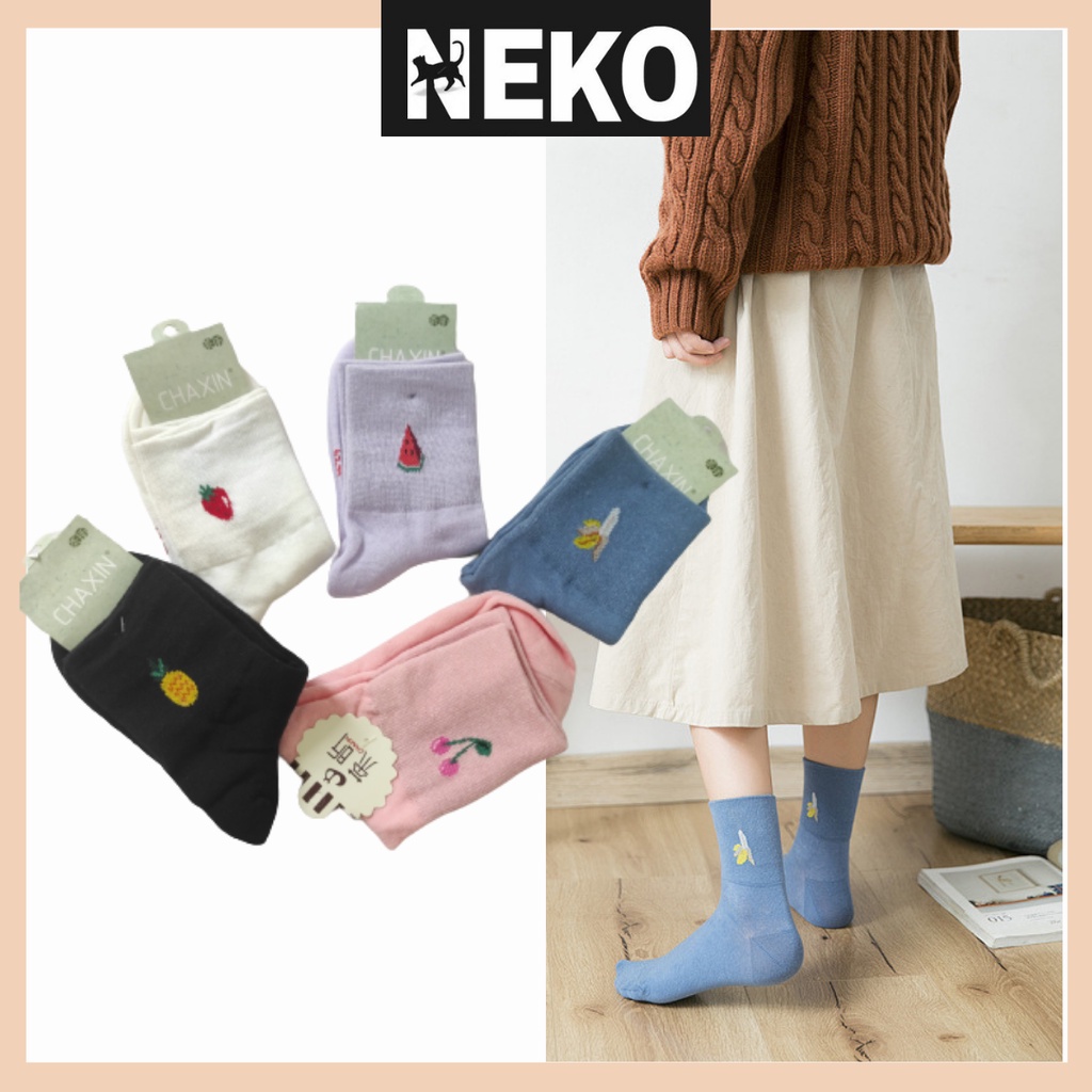 Vớ cao cổ trái cây màu vintage, tất cổ cao thun len ulzzang NEKO