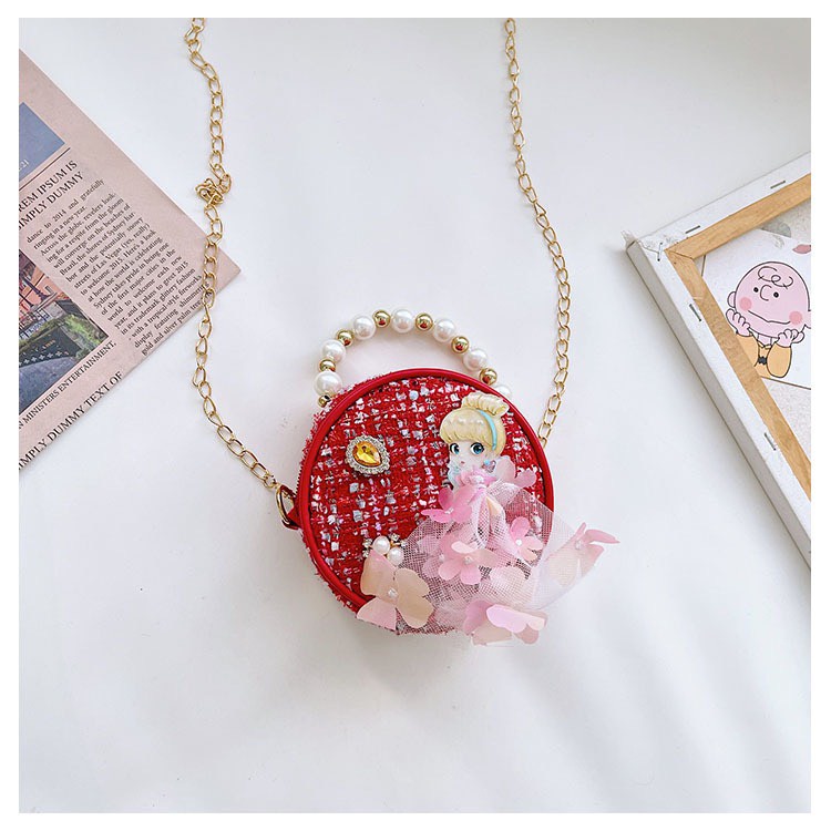 Túi xách hình tròn dành cho bé gái, họa tiết đính kèm siêu xinh - Hàng Quảng Châu Cao Cấp (6130)