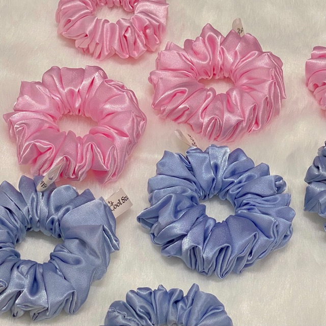 Đồ buộc tóc scrunchies lụa Hồng/Xanh Pastel 2 size