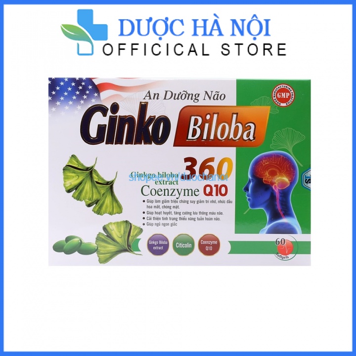 Hoạt huyết tăng cường trí nhớ An dưỡng não Ginko Biloba 360 giảm đau đầu, hoa mắt, chóng mặt – Hộp 60 viên