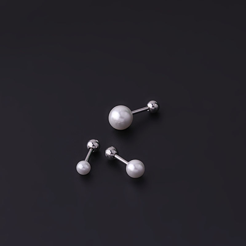 1 Khuyên Tai Đính Ngọc Trai Bằng Thép Không Gỉ 16Guge