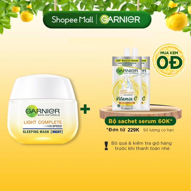 [Mã FMCGMALL -8% đơn 250K] Mặt nạ ngủ dưỡng đêm tinh chất sữa chua sáng da Garnier 50ml