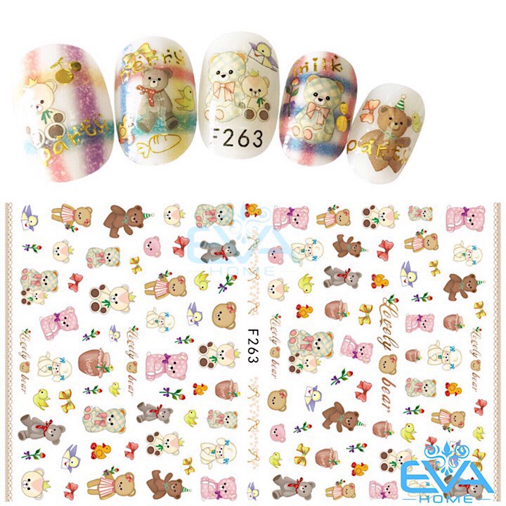 Miếng Dán Móng Tay 3D Nail Sticker Tráng Trí Hoạ Tiết Chú Gấu Dễ Thương Cute Bear F263