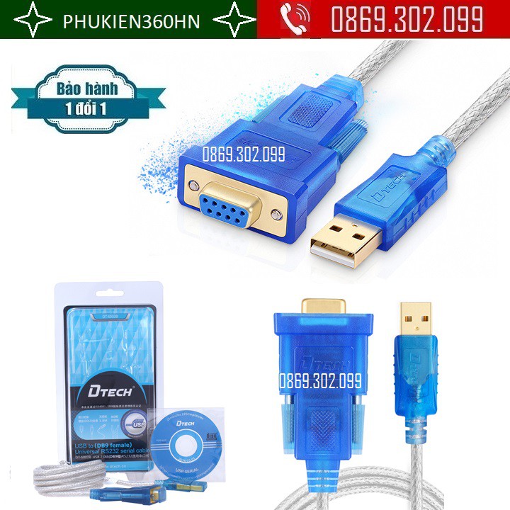 Cáp USB to Com (RS232-DB9) cổng Âm dài 1.5m DTECH