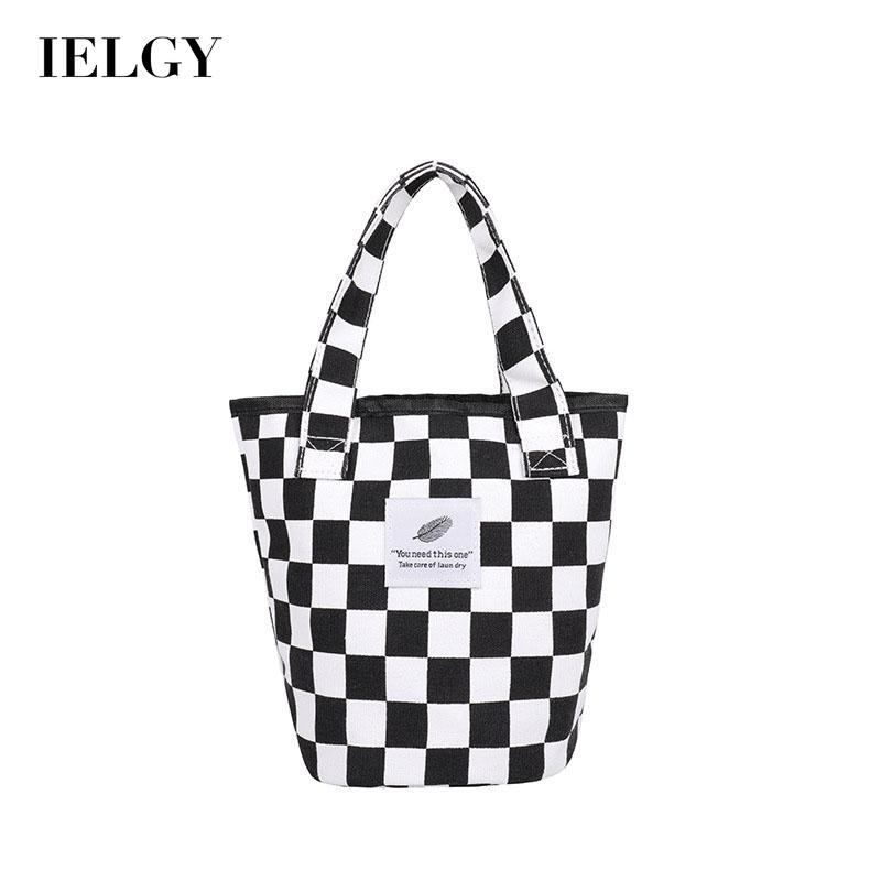 Túi đựng cơm trưa IELGY bằng vải canvas kẻ sọc caro kiểu retro đa năng tiện dụng