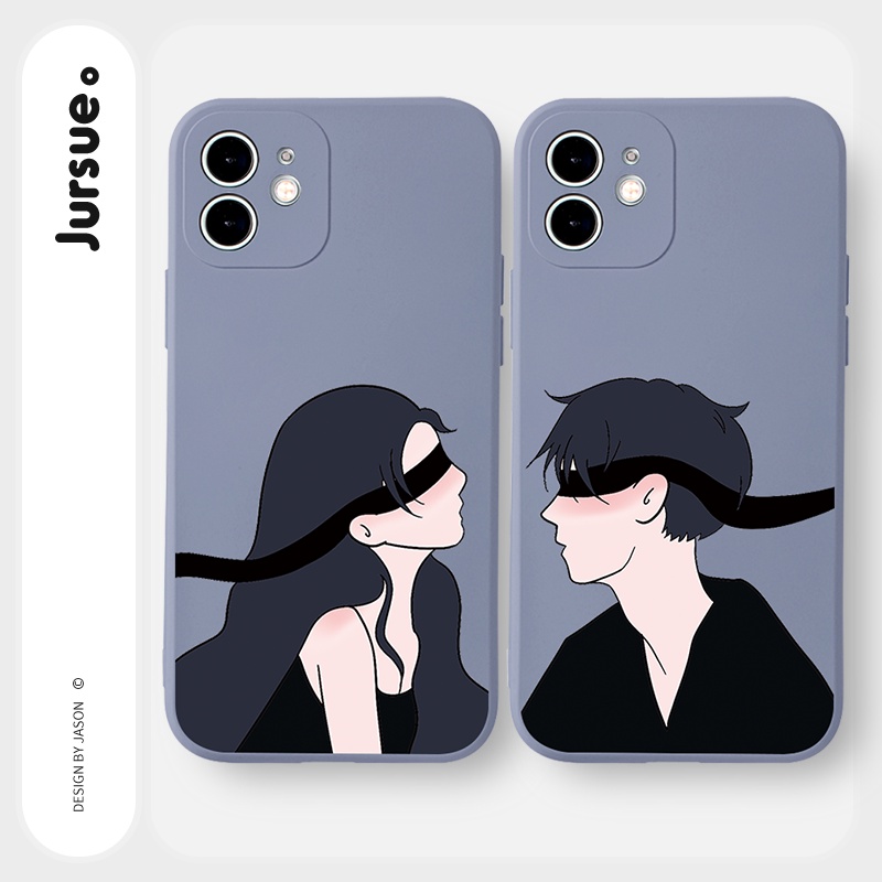 Ốp lưng JURSUE hoạt hình cặp đôi dễ thương đẹp cho iPhone 13 12 11 Pro Max SE 2020 X XR XS 8 7 ip 6S 6 Plus kute Y1863