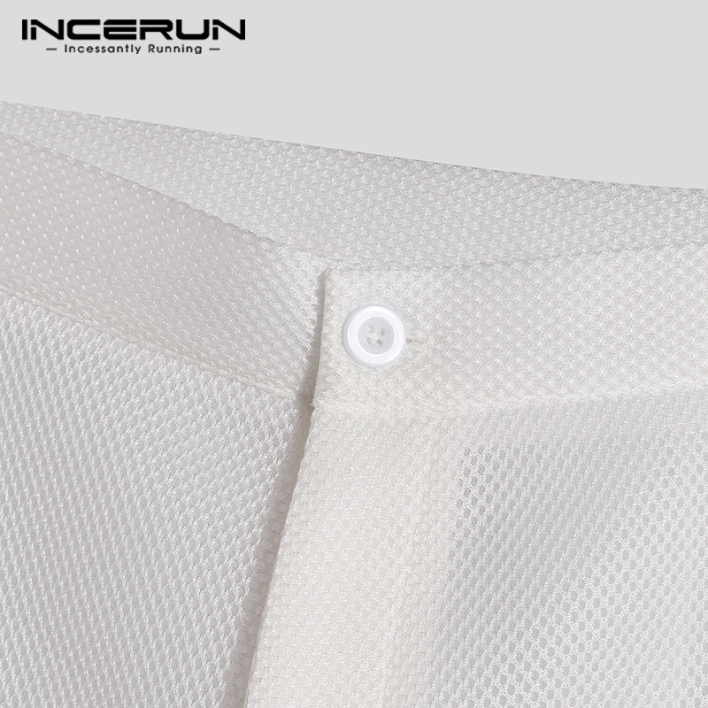 Quần dài INCERUN vải lưới xuyên thấu thiết kế gợn sóng thời trang dành cho nam