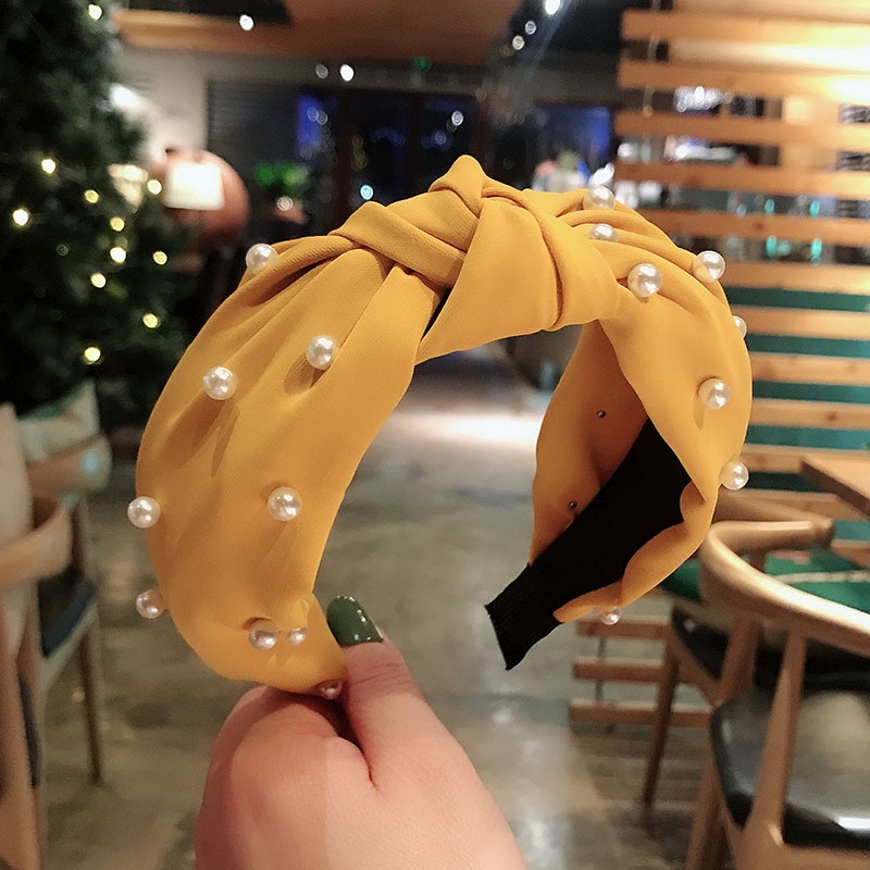 Băng Đô Cài Tóc Đính Ngọc Trai Màu Trơn Thời Trang