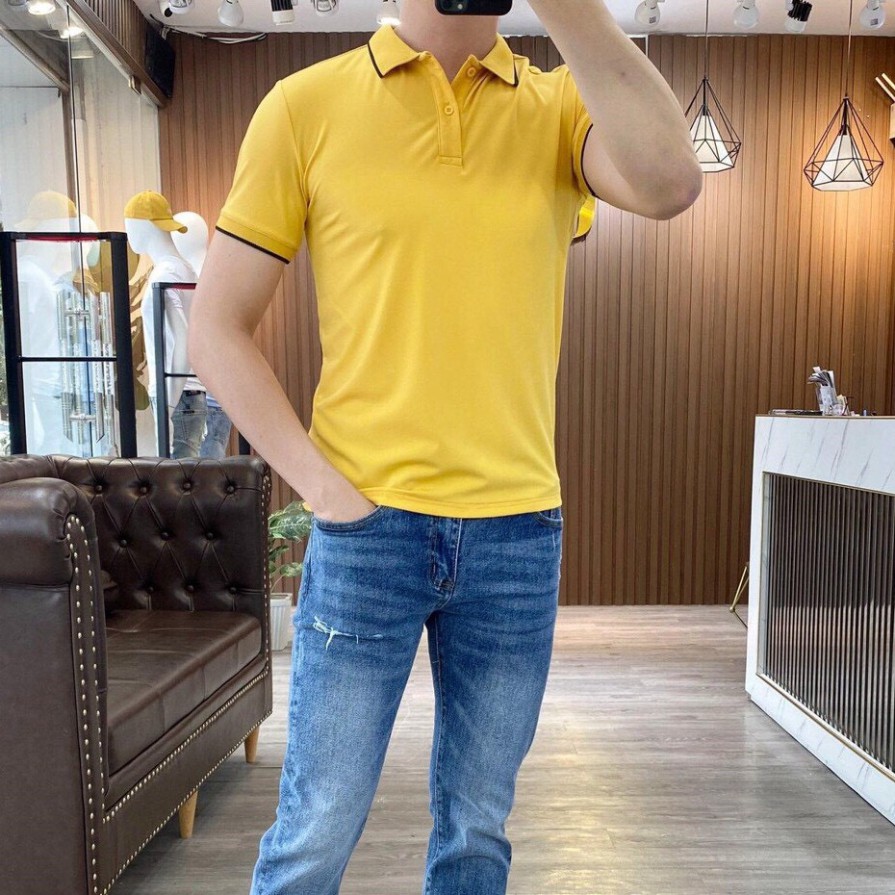 Áo phông nam ngắn tay cổ bẻ phối viền cao cấp : Kiểu dáng Hàn Quốc chất liệu cotton , co giãn 4 chiều(APKV) | BigBuy360 - bigbuy360.vn