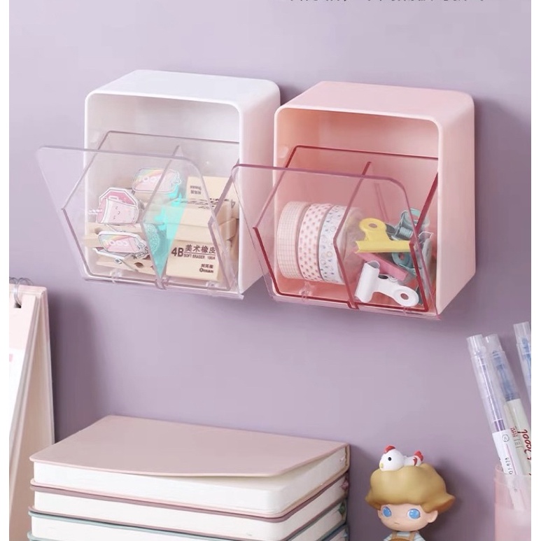 Hộp đựng bông tẩy trang -treo tường FREESHIPHộp đựng bông tẩy trang - Decor nhà tắm 2 ngăn có nắp đậy QC80