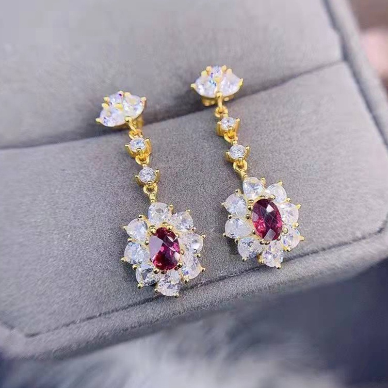 Bông Tai Mạ Vàng 18k Đính Đá Nhiều Màu Sắc Thời Trang Cho Nữ