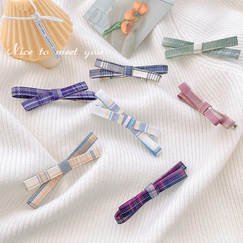 Kẹp tóc hình nơ họa tiết caro phong cách Hàn Quốc ngọt ngào