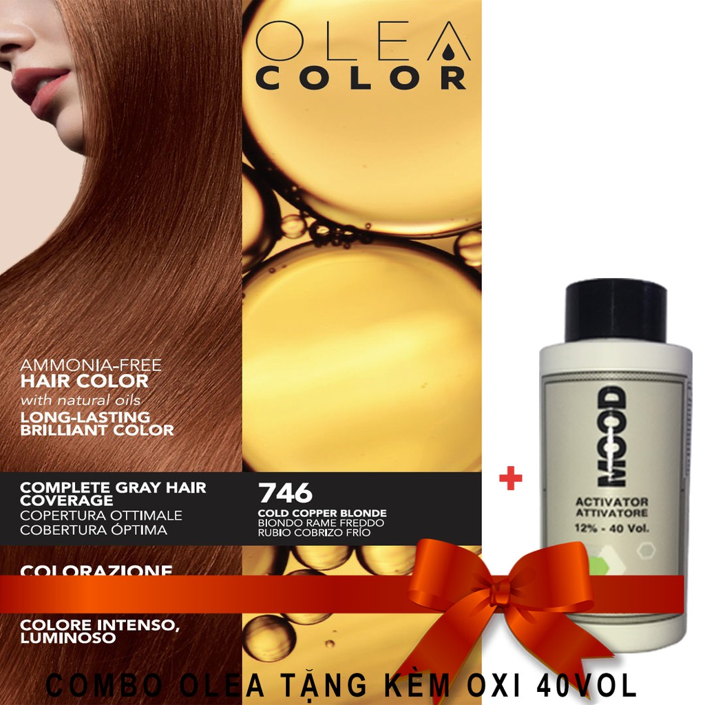 [VÀNG ÁNH ĐỒNG] Thuốc nhuộm tóc không Amoniac Olea Color ITALY Màu 746 Cold Copper Blonde