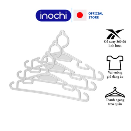Móc Quần Áo Trẻ Em, THỊ NHÍM STORE, Combo 10 Mắc Nhựa Quần Áo Trẻ Em Inochi Mã 185 KT 30cm