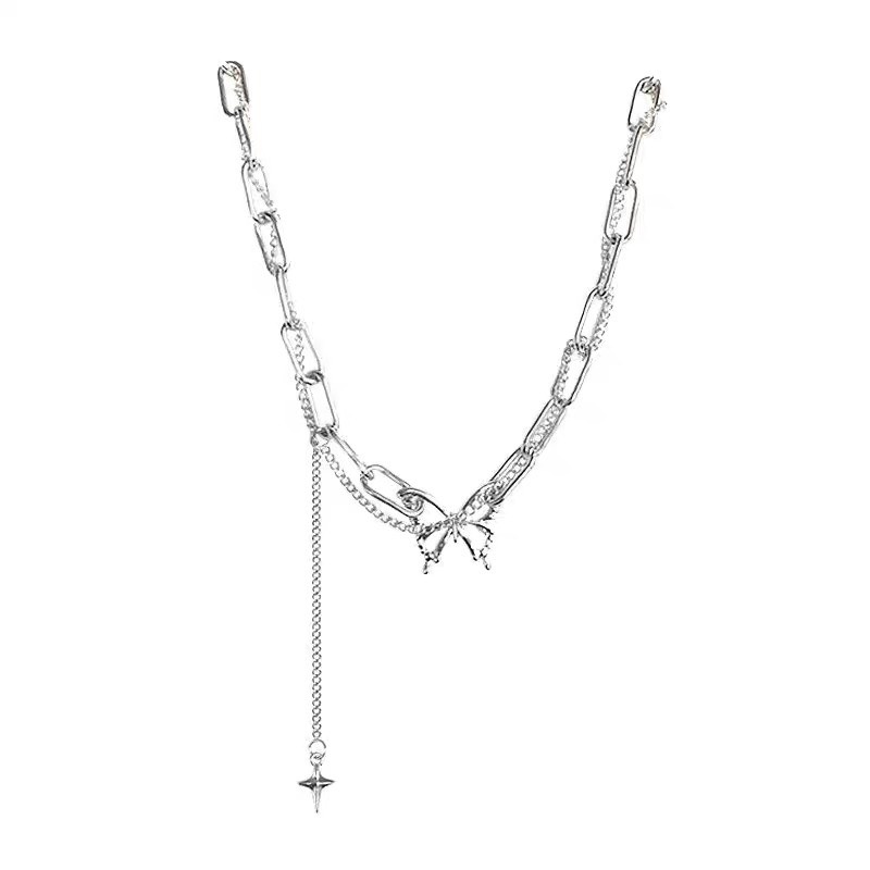 Dây chuyền Choker 2 tầng chuỗi xích dẹt vintage Phụ kiện đơn giản dành cho bạn nữ