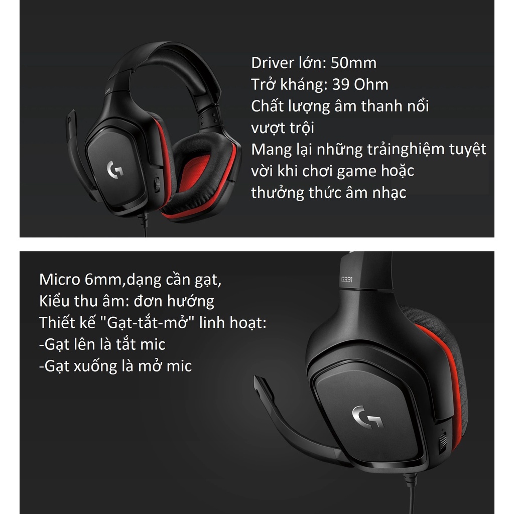 Tai nghe Gaming chụp tai 1 chân cắm 3.5mm Logitech G331