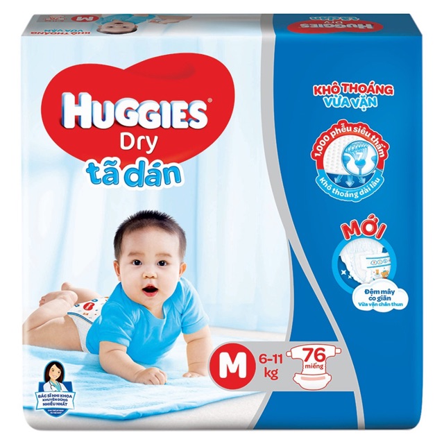 Tã dán Huggies Dry M76