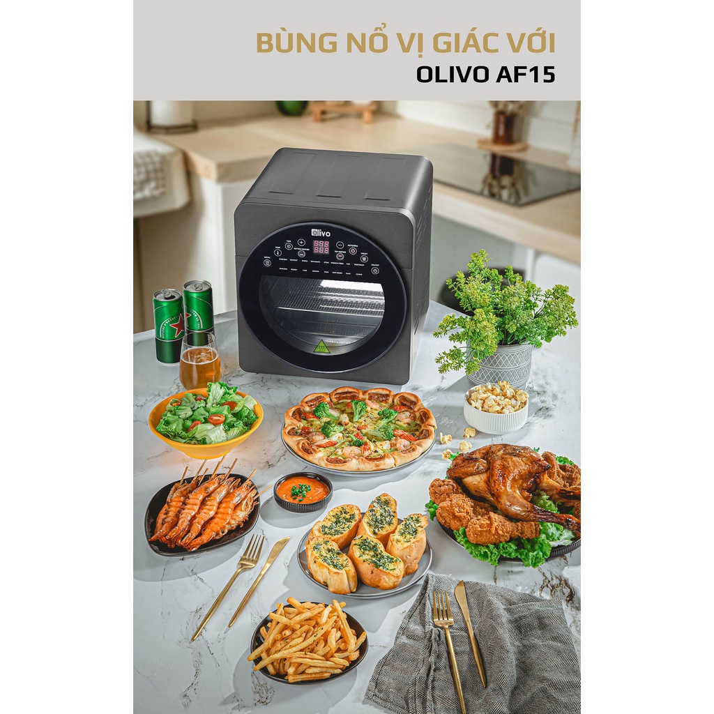 Nồi Chiên Không Dầu OLIVO AF15 Chính Hãng - Thương Hiệu Mỹ - 16 Chức Năng - Dung Tích 15L - Công Suất 2000W