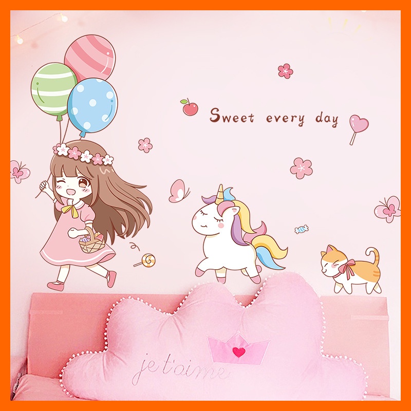 Decal dán tường co gái và ngựa pony QR9541