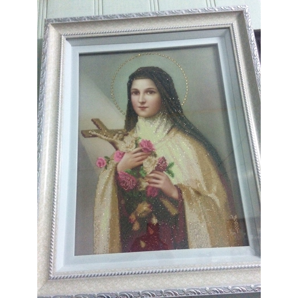 Tranh thêu chữ thập, tranh đính đá thánh Teresa  LV3507 ; Y8022