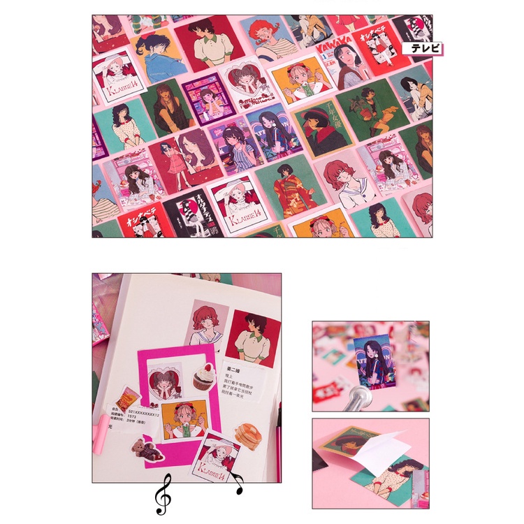 Hộp 46 chiếc sticker CÔ GÁI ANIME HIỆN ĐẠI CÁ TÍNH - trang trí sổ, decor góc học tập, bullet journal