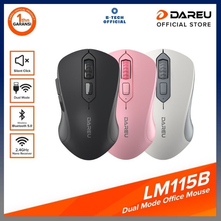 Chuột không dây Dareu LM115B Bluetooth 5.0 + Wireless 2.4GHz ( Silent Switch ) - Bảo hành 24 tháng