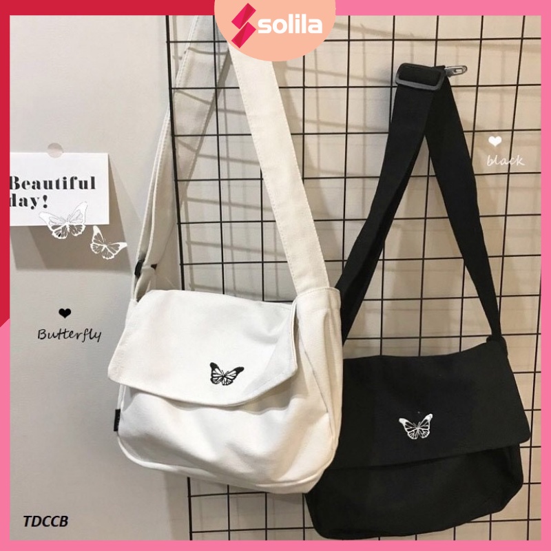 Túi tote đeo chéo thêu bướm butterfly unisex nam nữ Hàn Quốc - DC4 -Solila.vn