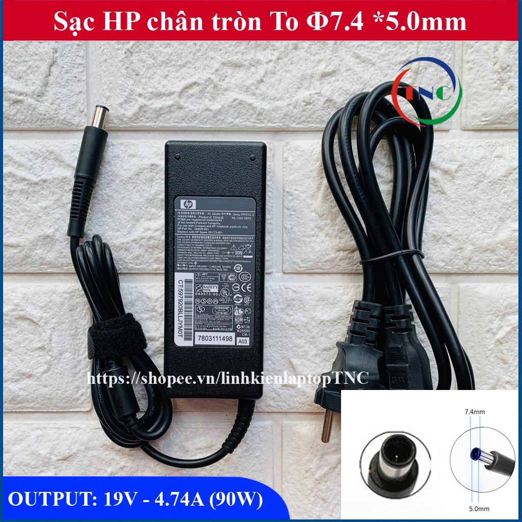 Sạc Laptop HP 19V - 4.74A chân kim to HP 8460 8470 8560P 8570P (Adapter HP 90w tròn to)