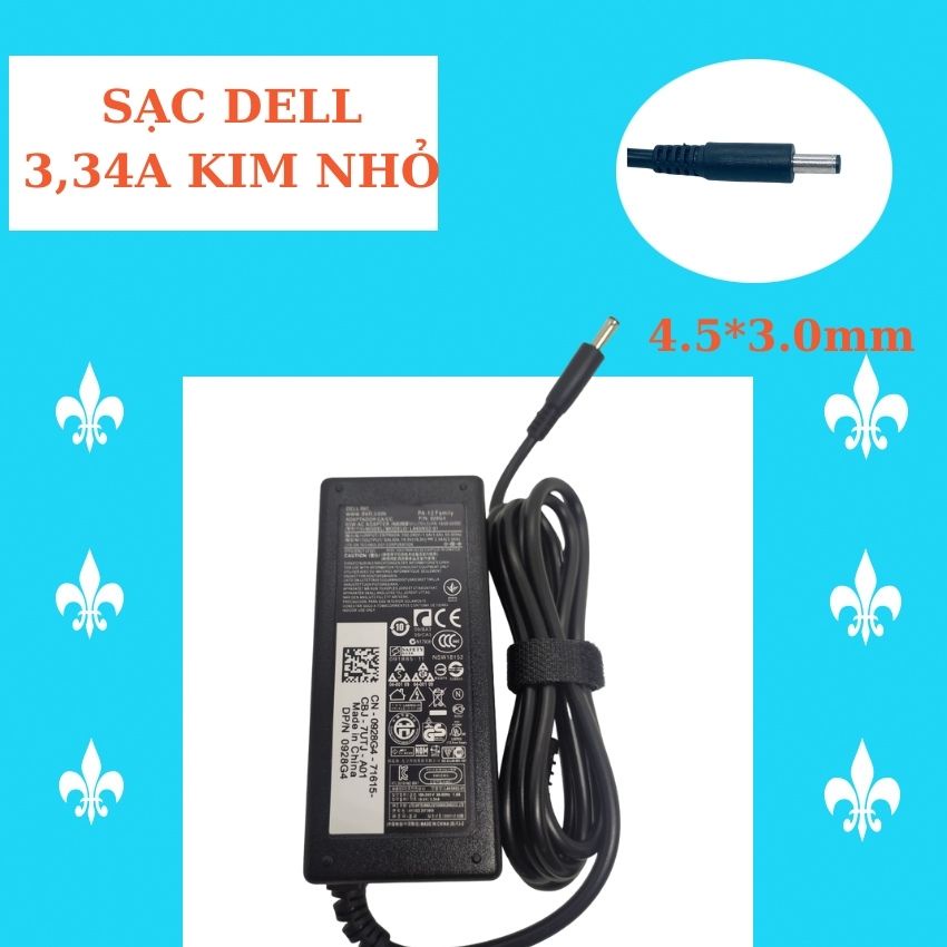 Sạc laptop dell 3,34 kim nhỏ Φ4.5×Φ3.0 savintech, sạc máy tính dell 65w zin cao cấp bảo hành 12 tháng