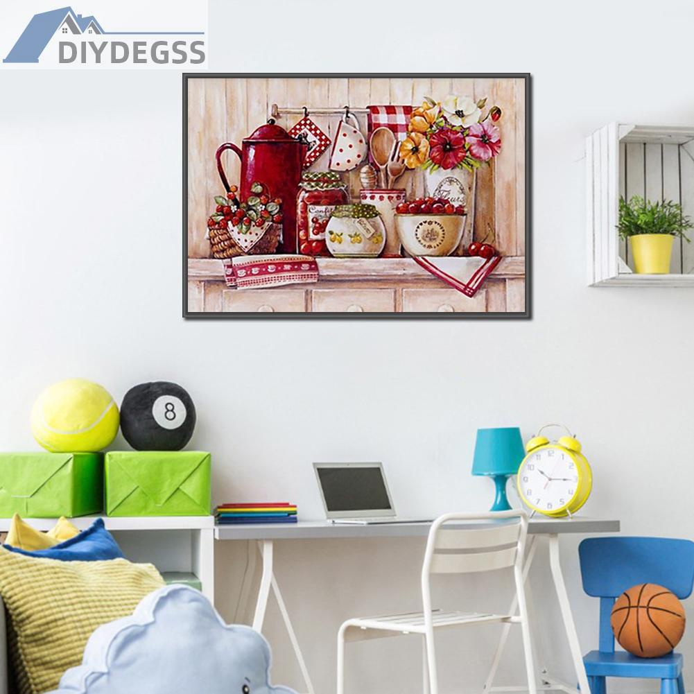 Tranh đính đá toàn bộ tự làm hình nhà bếp trang trí nhà cửa