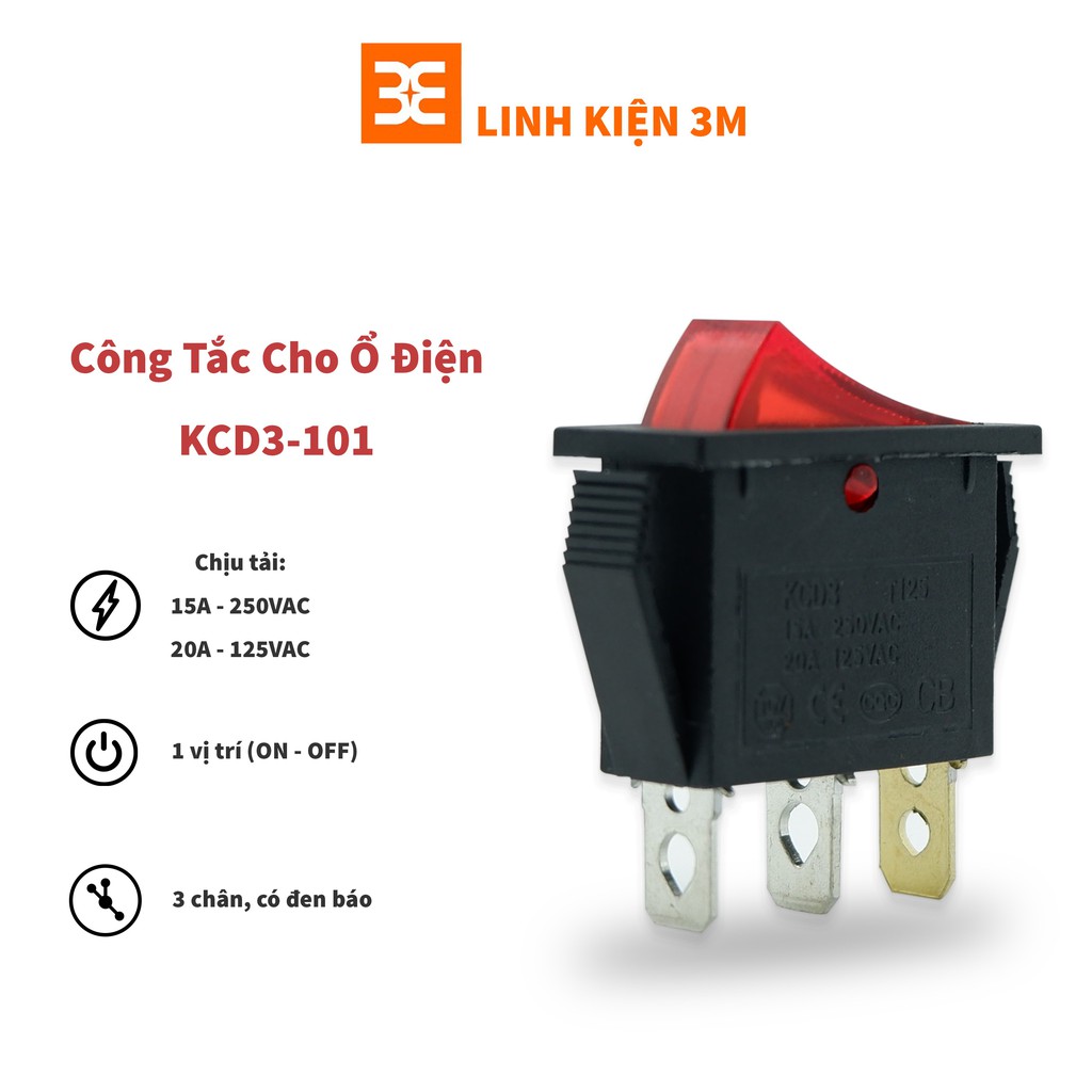 Công Tắc Bập Bênh KCD3-101 16A/250V Dùng Trong Ổ Điện ( Có đèn )