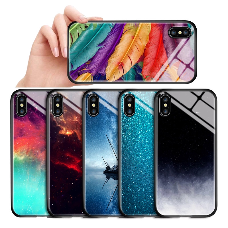 Ốp điện thoại mặt kính chống sốc họa tiết ombre Aurora cho IPhone 9 SE 2020 5 5S SE 2 6 6S 7 8 Plus