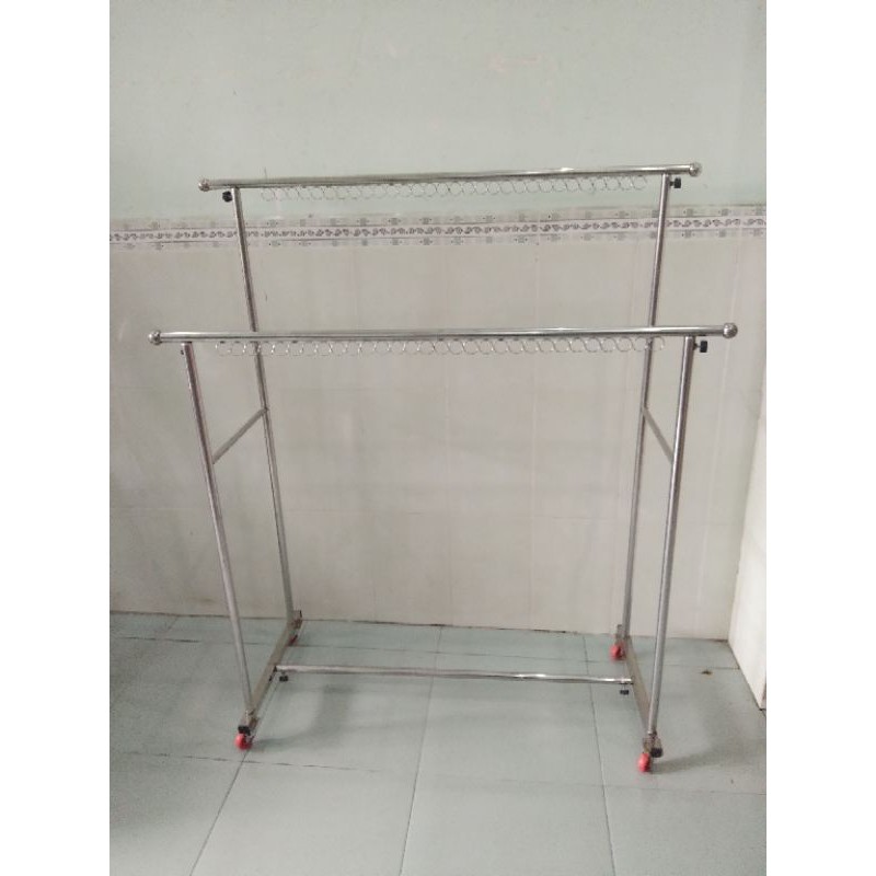 giàn phơi quần áo đôi 100% inox có bánh xe