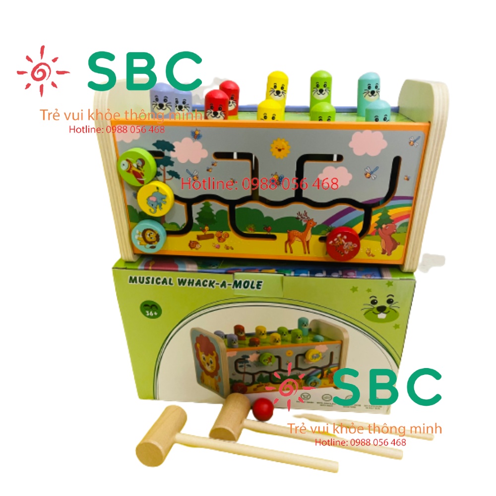 Đập chuột kết hợp đàn và tìm đường đa năng hình sư tử 3in1 và 7in1 - Đồ chơi gỗ cho bé