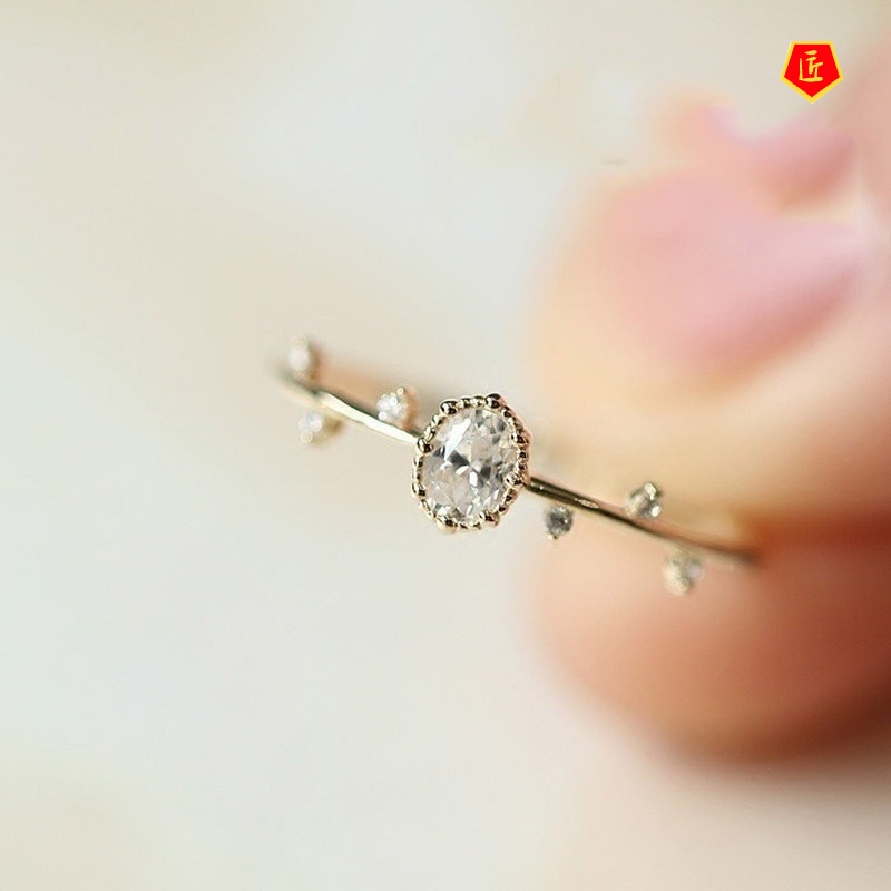 (Hàng Có Sẵn) Nhẫn Xi Mạ Vàng 14k Đính Kim Cương Giả