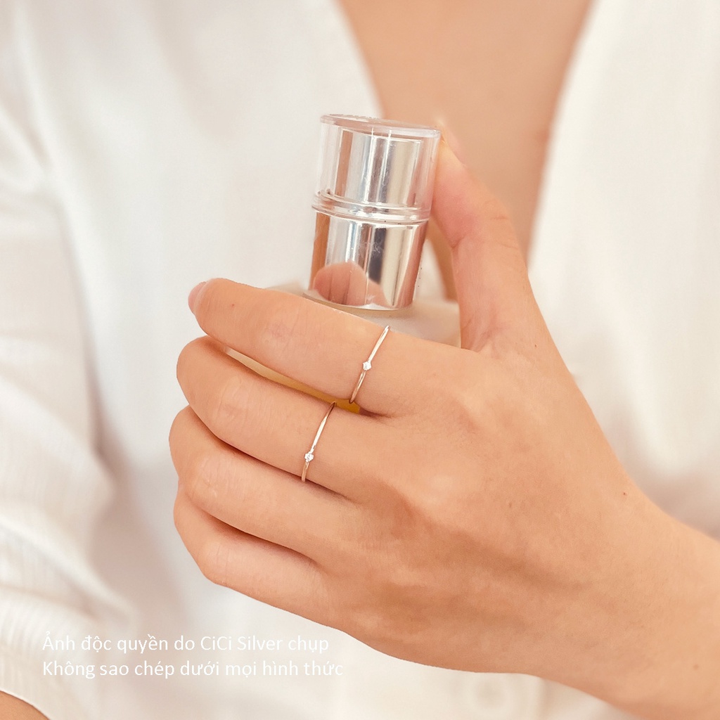 Nhẫn bạc trơn mảnh CiCi Silver, nhẫn nữ basic, đính 1 viên đá, bạc 925, kiểu đơn giản, hàn quốc