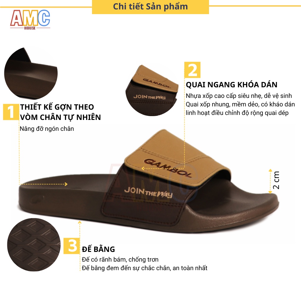 Dép Thái Lan nam quai ngang khóa xé dán siêu nhẹ siêu êm GAMBOL - GM43106 size 40, 41, 42, 43, 44