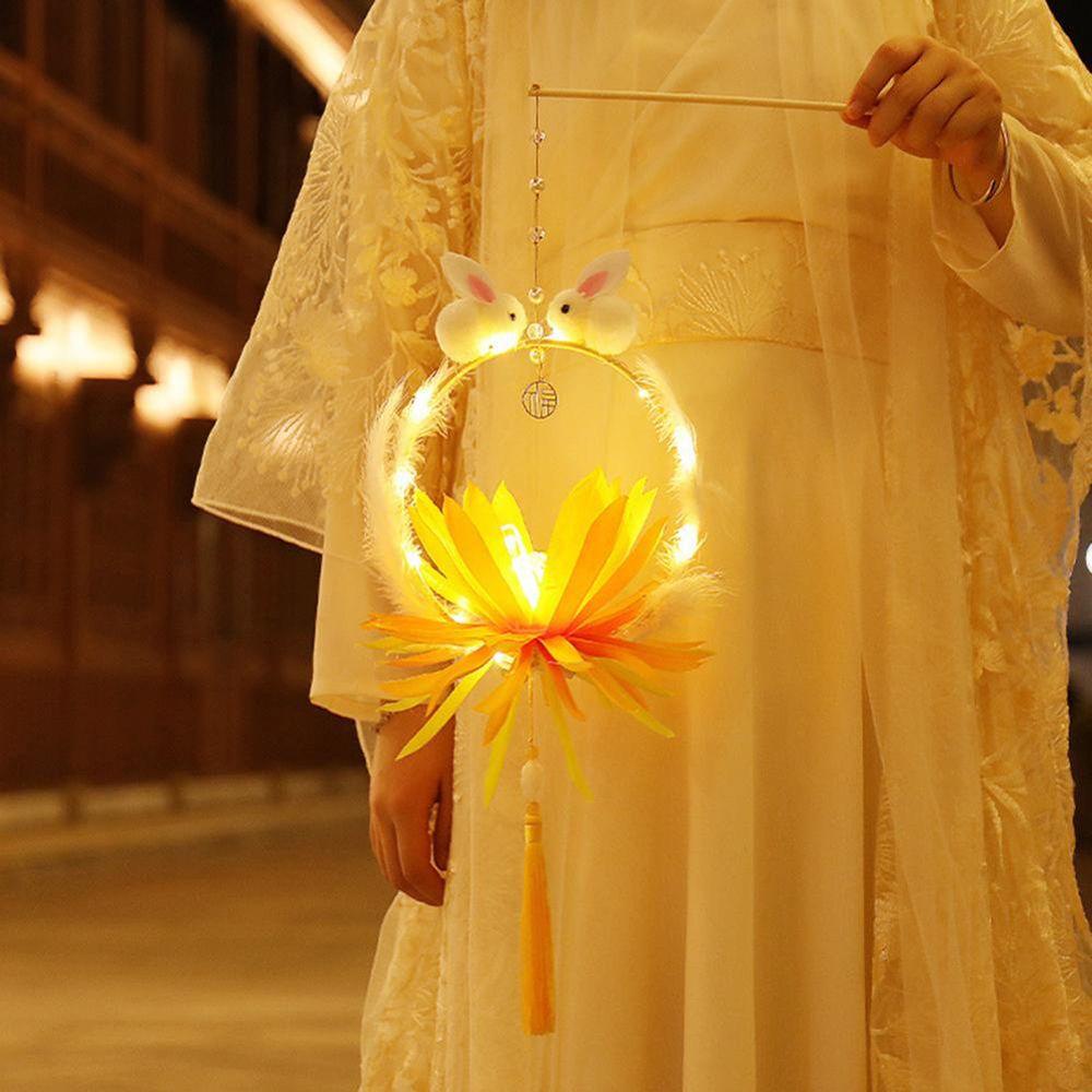 Elsweorth Lồng Đèn Trung Quốc Di Động Hình Thỏ Lông Vũ Nhận Thức Dễ Dàng Lễ Hội Thu Âm