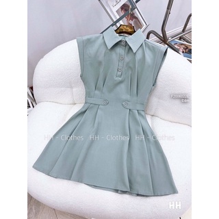Đầm xòe xếp ly eo cổ sơ mi sát nách!