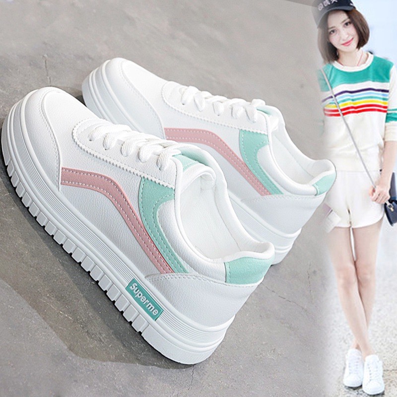 Giày thể thao sneakers nữ trắng ☘️FREESHIP☘️ viền kẻ năng động