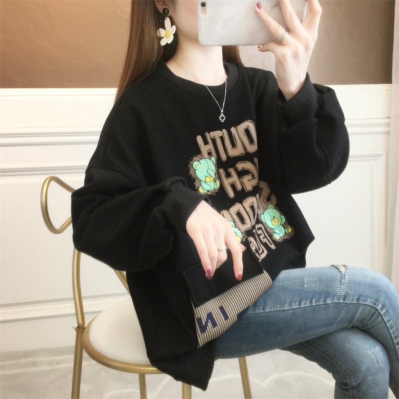 ZHELIHANGFEI Áo Sweater Tay Dài Dáng Rộng In Chữ Kiểu Thể Thao Dễ Phối Đồ