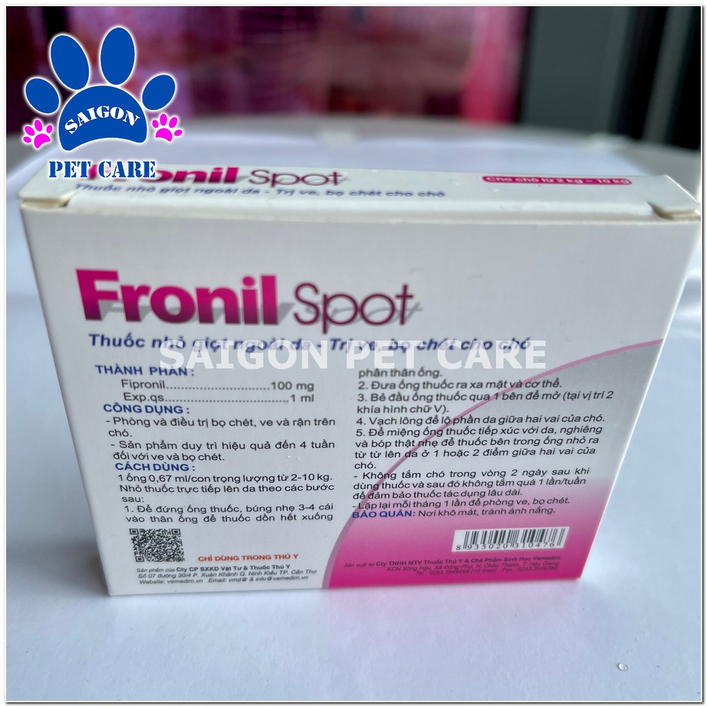 Thuốc nhỏ gáy Fronil Spot trị ve rận, bọ chét cho chó