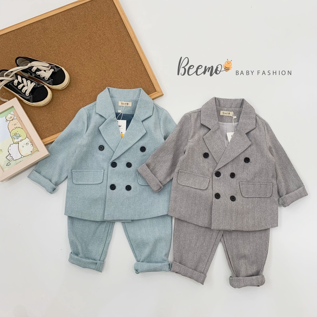 Bộ vest cho bé trai Beemo, Chất liệu tech Hàn, thiết kế sang trọng, 2 màu cá tính B099