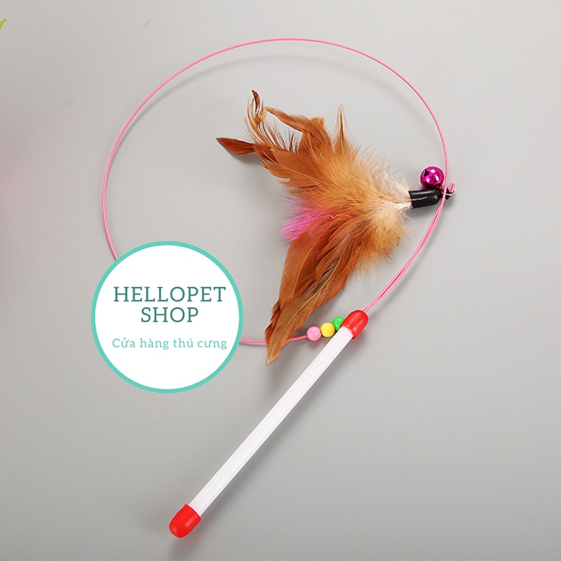 Cần câu mèo dây thép gắn lông hỗ trợ vận động, Đồ chơi gắn lông cho thú cưng, Gậy lông vũ cho mèo H94