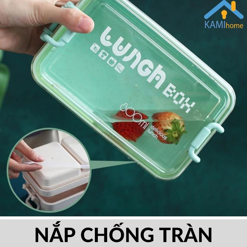 Hộp cơm văn phòng 2 tầng 950ml hâm nóng trong Lò vi sóng nắp chống tràn nước KM21015