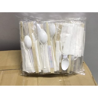 Combo 100 bộ đũa - muỗng - khăn giấy - tăm loại dùng 1 lần