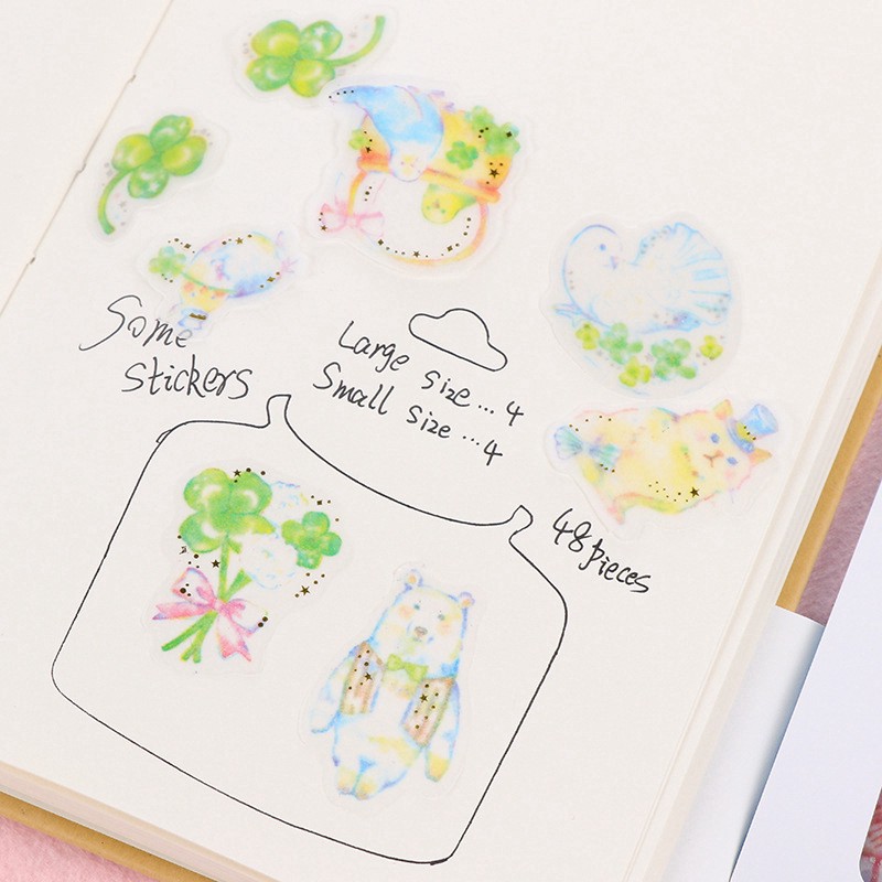 Enjoymore 🔮 Set 48 Miếng Dán Sticker Ánh Nhũ Họa Tiết Hoạt Hình Trang Trí Sổ Tay Planner Tiện Lợi Bộ Sticker Hình Nhãn