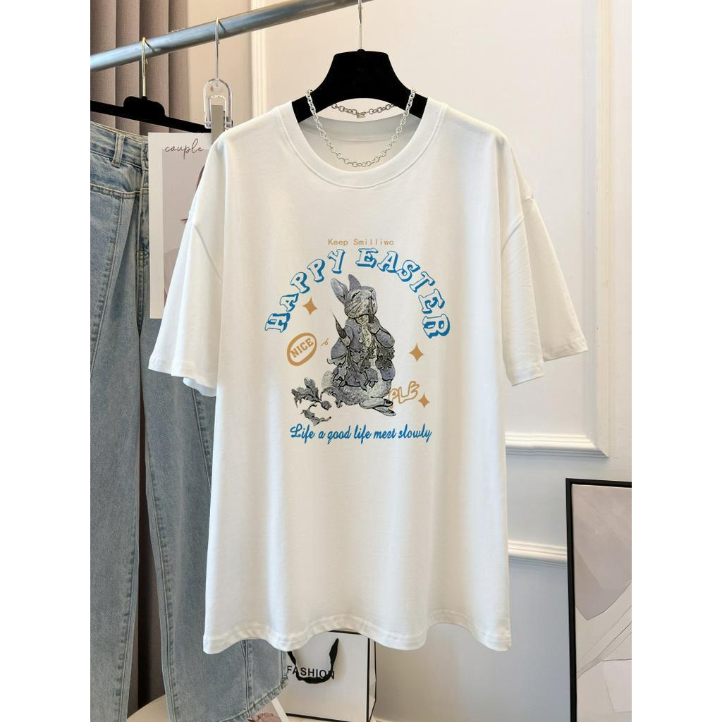 Áo Thun Cotton Dáng Rộng Ngắn Tay In Hoạt Hình Thời Trang Mùa Hè Cá Tính 6308